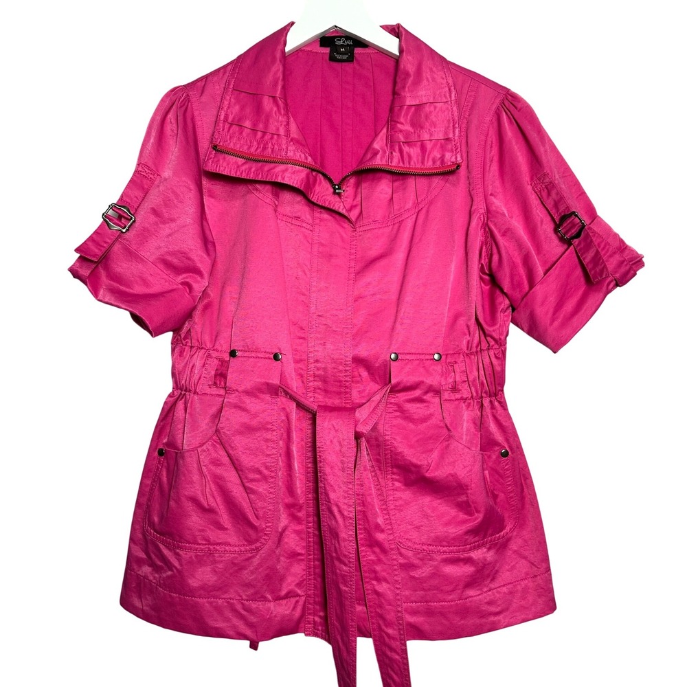Luii Hot Pink Short Sleeve Utility Jacket Belted Cinched Waist Fuchsia Medium